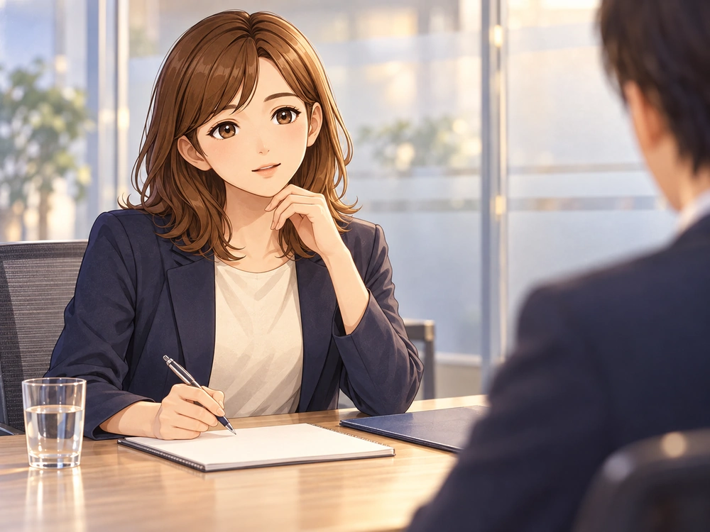異動の打診に即答せず、仕事内容や期待される役割を面談で確認する早川かなえ