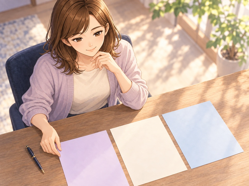 変えたいもの・残したいもの・まだ分からないものを3枚の紙に分けて整理する早川かなえ