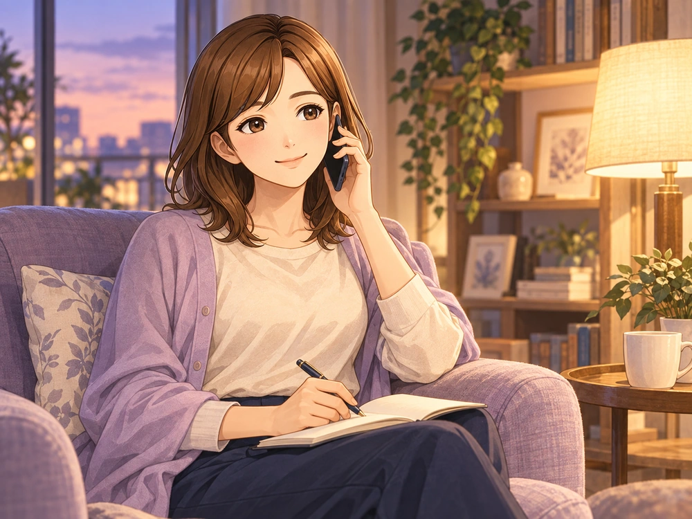 会社に確認した事実を踏まえ、電話相談で異動への迷いや気持ちを整理する早川かなえ