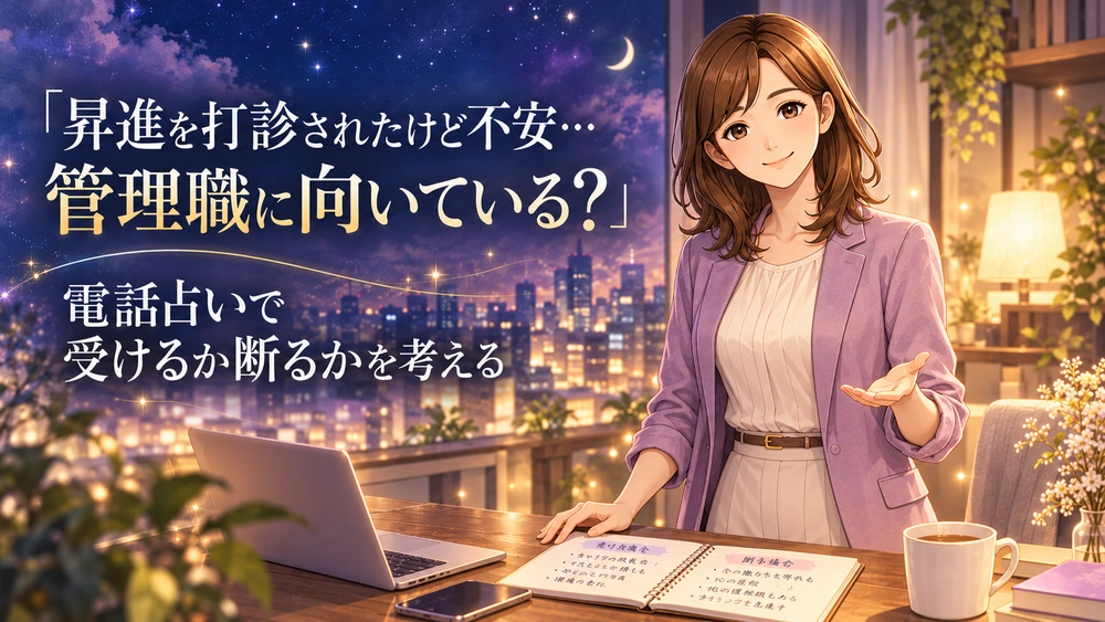 昇進の打診に不安を感じ、管理職を引き受けるか断るかを考える女性に寄り添う早川かなえのイメージ画像