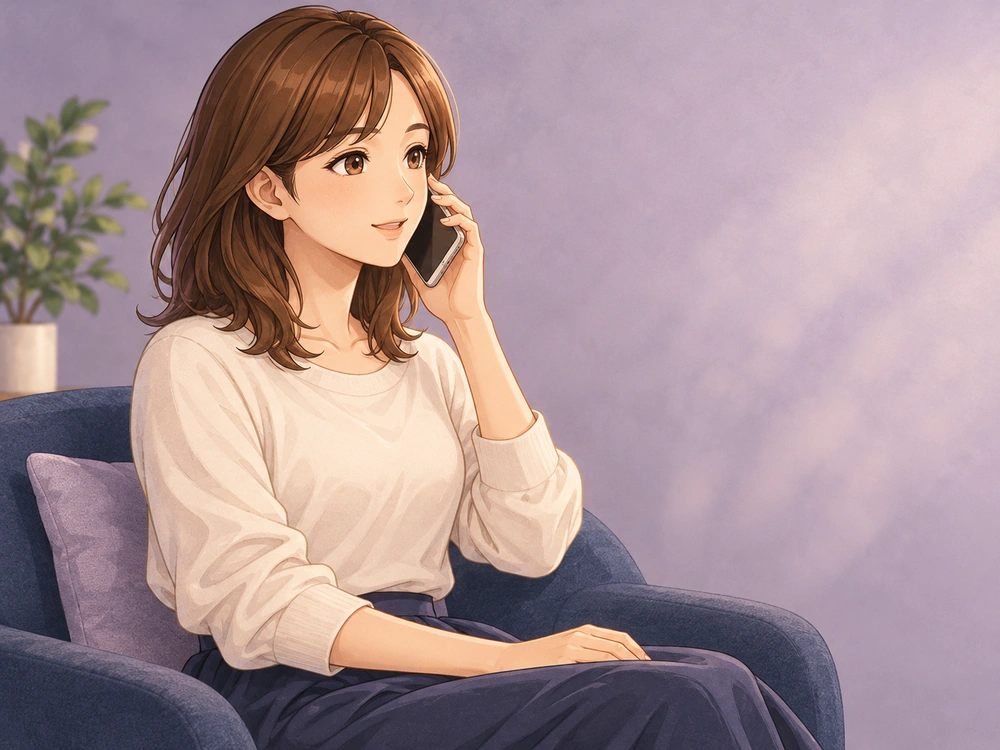 電話で仕事への迷いや自分の希望を言葉にし、気持ちを整理する早川かなえ。