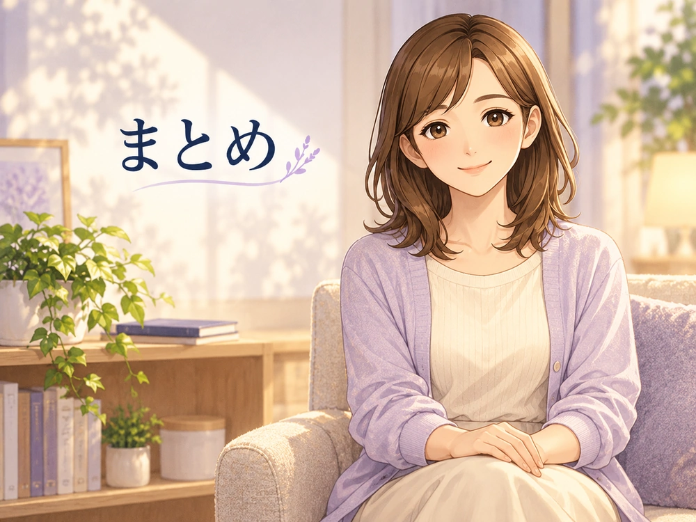 会社員を続けるか独立するかを焦らず自分の意思で選ぶよう、穏やかに寄り添う早川かなえと「まとめ」の文字
