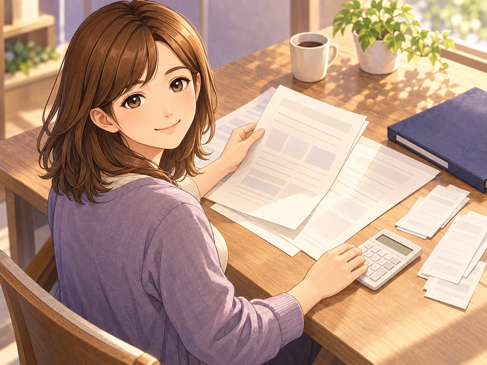 副業を始める前に就業規則や収支に関する資料を確認する早川かなえ